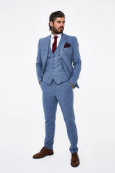 House of Cavani Wells Blue Tweed Slim Fit Suit